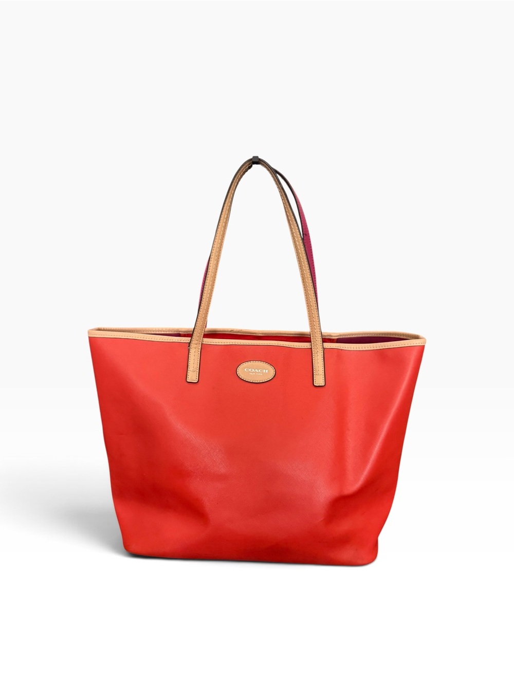 Coach Red Leather Tote with Tan Handles